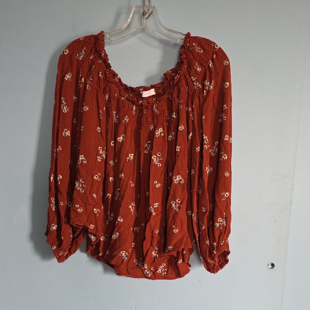 Ces Femme Rust Floral Blouse - Size Large - Picture 1 of 4